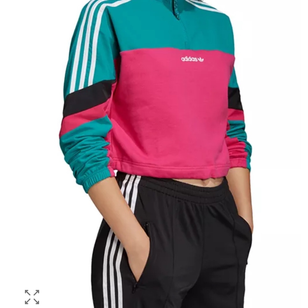 Adidas Teal and Pink Cropped Sweatshirt - Picture 3 of 10